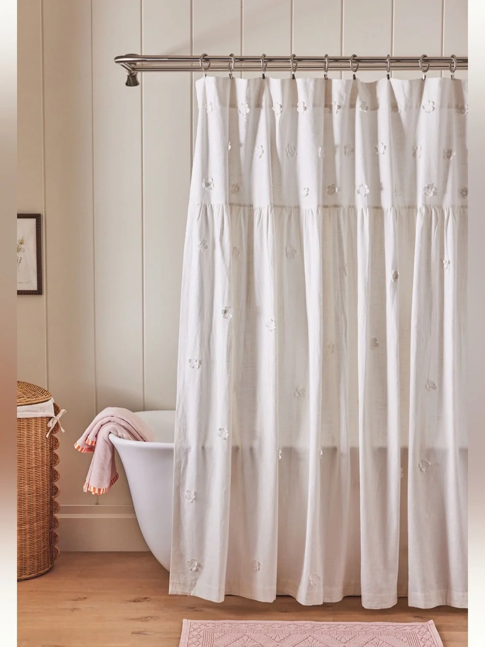 Anthropologie Floral Appliqué Cotton Shower Curtain NWOT